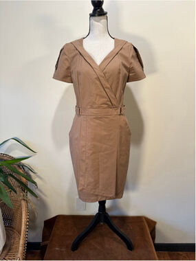 REISS | Quiet Luxury Wrap-Style Belted Dress | Camel Neutral | US 8